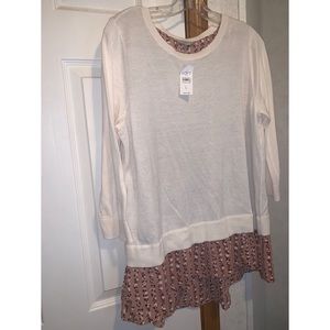Cream sweater with attached floral underlay